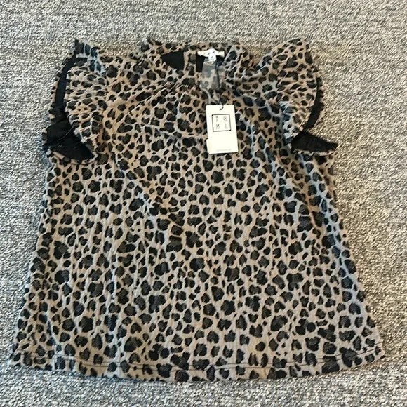 NWT THML Ruffle Sleeve Knit Leopard Print Top Sz M - Picture 4 of 8